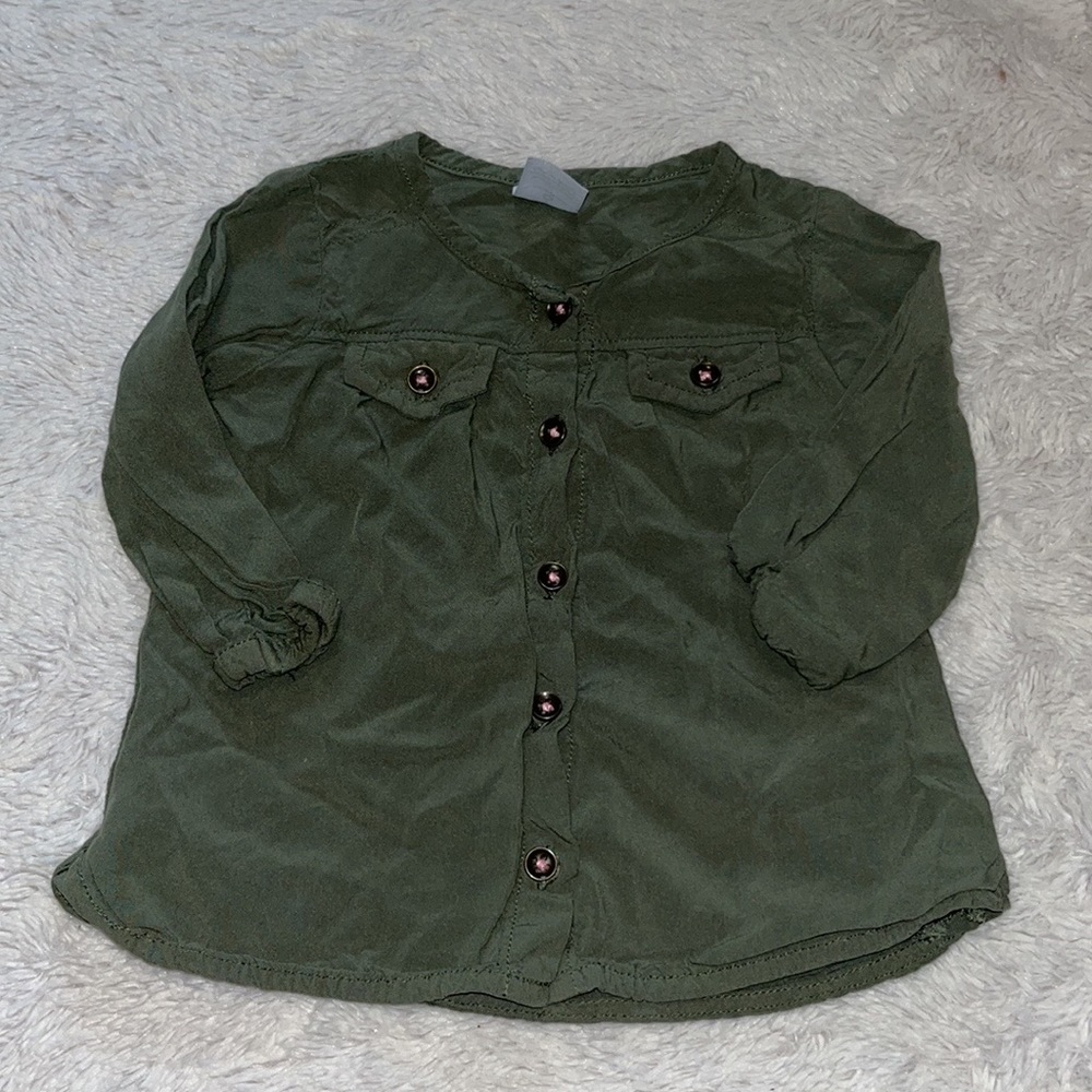 carters green button up top long sleeve 6 month baby girl clothing